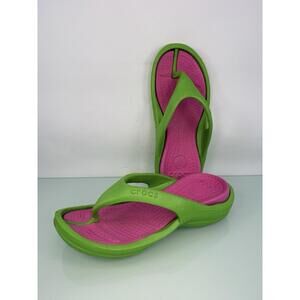 Crocs Athens Flip Flop Sandals Green Pink Croslite Comfort Thong Womens 6
